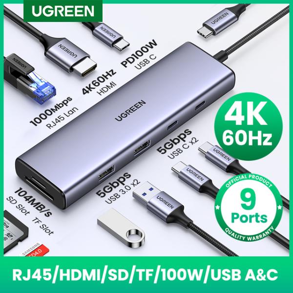 UGREEN-USBタイプCハブ,4k60hz,hdmi 2.0,rj45,psd 100w,mac...