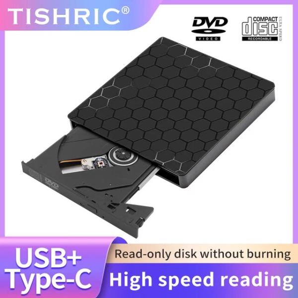 Tishic-外付けDVDドライブ,type-c,CD-ROM, DVD-ROM光学式,読み取り専用...