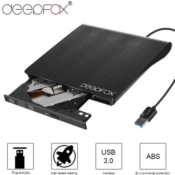Deepfox-ラップトップ用USBケーブル付きのスリムな外部DVDプレーヤー,ラップトップ用の光学...