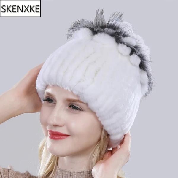 女性のためのウサギの毛皮の帽子,本物の毛皮の帽子,自然な再ウサギの毛皮のキャップ,暖かいニット100...