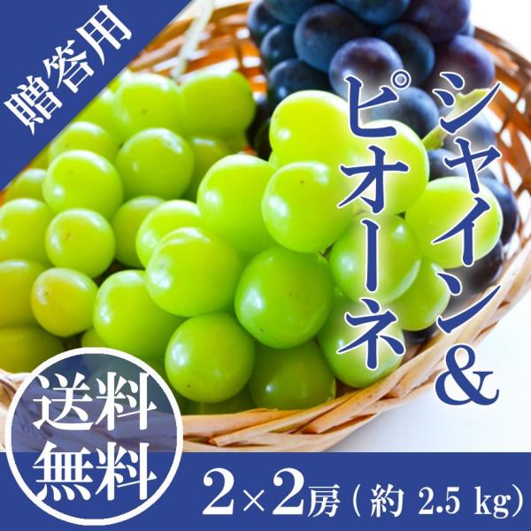 2025 ギフト 岡山県産 シャインマスカット 晴王 ピオーネ 赤秀品 大粒 4房 (700g×4)...