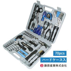 ツールセット E−Value 家具 住まい メンテナンス ホーム 工具 ドライバー ラチェット ブラシ ペンチ ニッパー レンチ ツールボックス 70pcs 藤原産業 ETS-70M