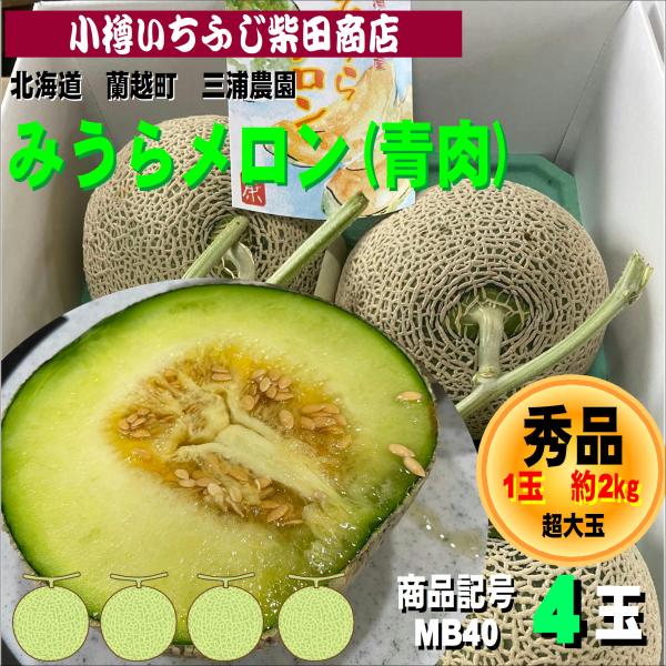 MB40　約2kg　4玉　みうらメロン(青肉・ミラノ)　蘭越町　三浦農園