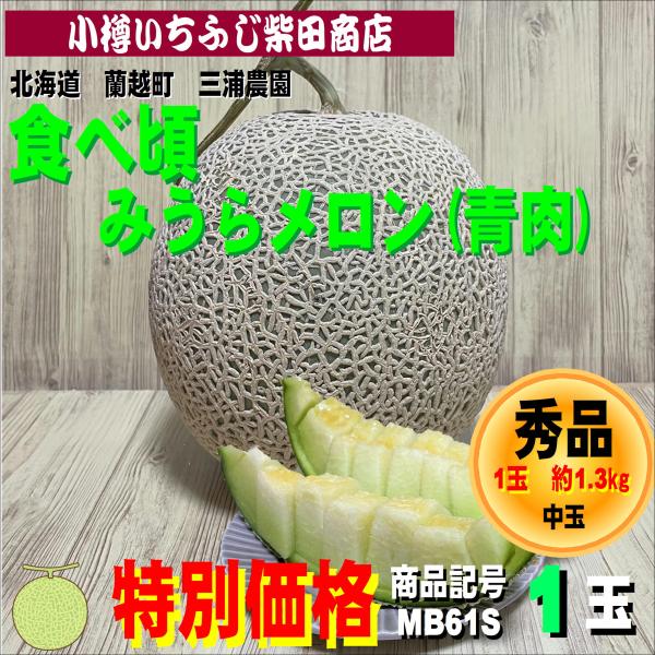 MB61S　約1.3kg　1玉　食べ頃みうらメロン(青肉・ミラノ)　蘭越町　三浦農園　北海道メロン　...