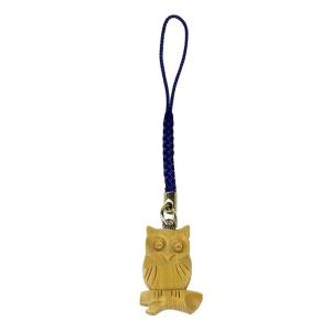 ふくろう根付・ストラップ 水牛の角製 (KS) Owl strap : 和雑貨のお店