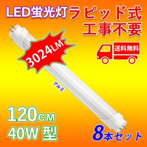 【6月限定 全品10％OFF】LED蛍光灯 40W型 直管 120cm ラピッド式 工事不要 昼白色 24W アルミニューム製 led照明 取付簡単 高輝度 8本入れ 送料無料｜ichifujiy