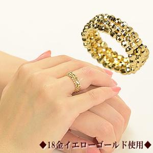 18金 リング ミラーボール 3連 K18 イエローゴールド 18k 指輪 形状