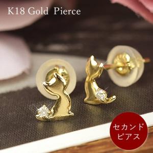18金 ダイヤモンド 猫 ピアス18k K18 ゴールド ダイヤ 4月 誕生石 ネコ