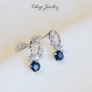 K18WG 0.8ct サファイヤピアス ダイヤ 0.08ct 18金 ホワイトゴールド 