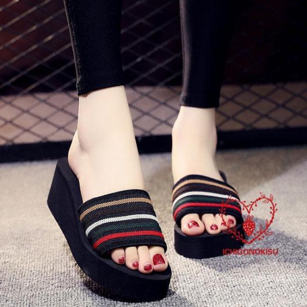 サンダル レディース スクエアサンダル ウェッジソール 軽量 ビーチサンダル ミュール 厚底 スクエ...