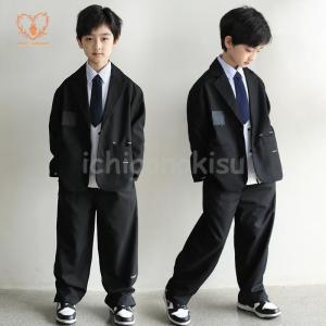 165E 大きいサイズ　ゆったり　ワイド　男の子　フォーマルスーツ　黒　5点 卒業式 スーツ 男の子 キッズスーツ 子供スーツ キッズ 140 150 160