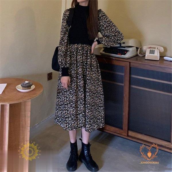 ワンピース レディース 秋 秋物 きれいめ ロン丈 上品 長袖 ワンピース vネック 着痩せ 通勤 ...