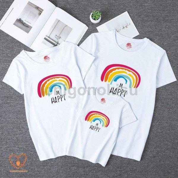 親子 ペアルック 親子お揃い 親子コーデ 大きいサイズ 虹半袖トップス ファミリーお揃い カップル服...