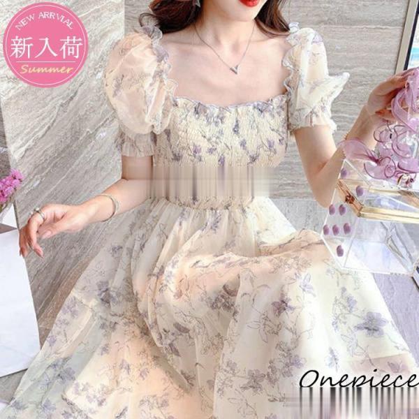 ワンピース レディース 40代 きれいめ マキシワンピース 春夏 半袖ワンピース 花柄シフォン スク...