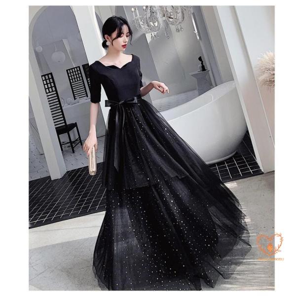 上品 袖あり ロングドレス ナイトドレス パーディードレス ウエディングドレス マキシ丈ワンピース ...