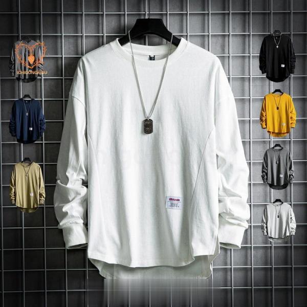 Tシャツ メンズ 長袖 無地 ロンT ティーシャツ カットソー ファッション カジュアル ブラック ...