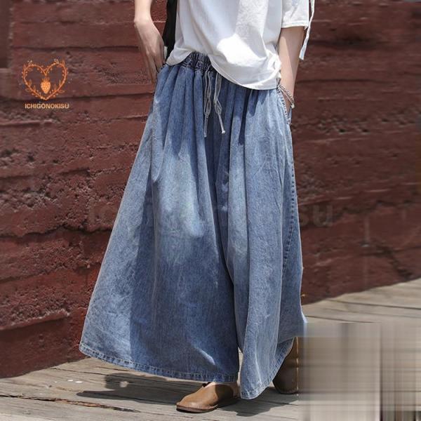 デニムパンツ パンツ スカーチョ ワイドパンツ スカンツ レディース ズボン デニム ハイウエスト ...