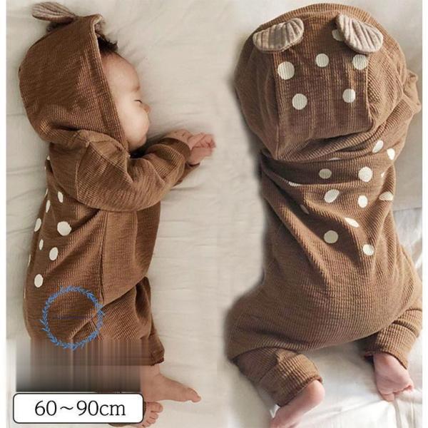 ベビー服 ロンパース 男の子 女の子 60 70 80 90 シカ 鹿 長袖 カバーオール 子供服 ...