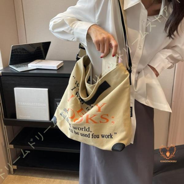 トートバッグ ハンドバッグ レディース 大容量 2way 収納多数 キャンバス 耐久 内袋付き 公園...