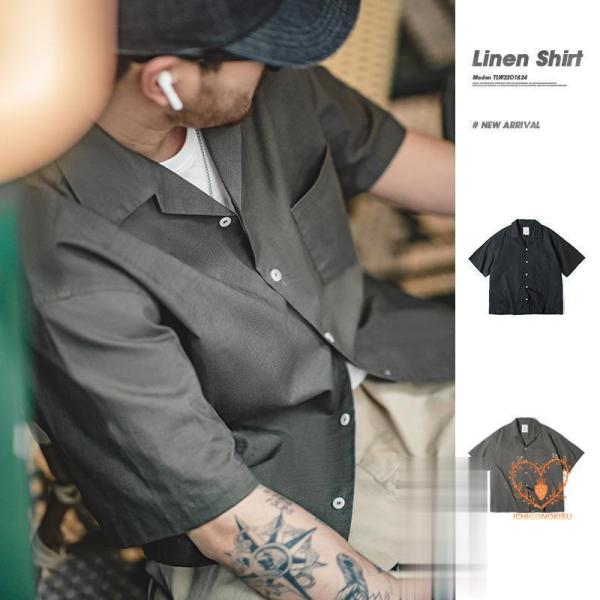 開襟シャツ シャツ メンズ 半袖 キューバシャツ リネンシャツ ポケット 大きいサイズ 夏 サマー ...