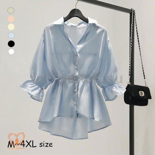 ブラウス レディース 40代 春夏 新作 韓国風 きれいめ シャツ 白 シフォン チュニック ブラウ...