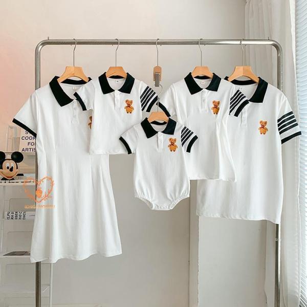 家族お揃い 家族記念撮影 親子リンクコーデ 親子コーデ ポロワンピース ポロシャツ Tシャツ キッズ...