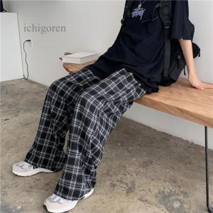 Belle Cie チェックパンツ ワイド レディース 韓国ファッション 
