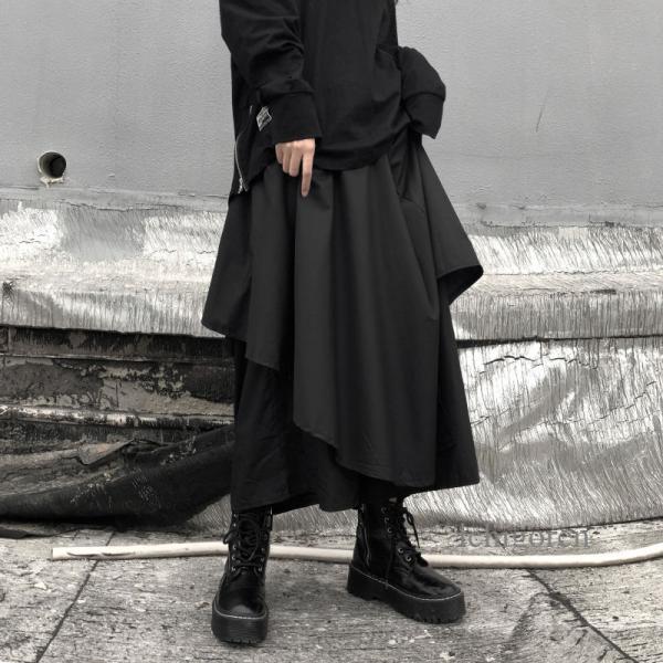 ワイドパンツ サルエル フレアパンツ レイヤード ラップパンツ レディース 韓国ファッション Ｂ系 ...