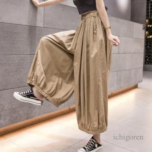 爆買ガウチョパンツ レディース ウエストゴム スカーチョ スカンツ ボトムス カジュアル ポケット付き ゆったり 春夏秋 きれいめ おしゃれ