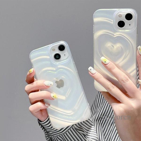 3Dハート！半透明！iPhone16ケース iPhone14ケース iPhone15ケース アイフォ...