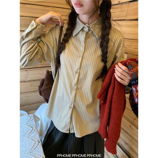 シャツ ブラウス レディース 長袖 秋冬 秋 冬 ストライプ ストライプ柄 ストライプシャツ シフォ...