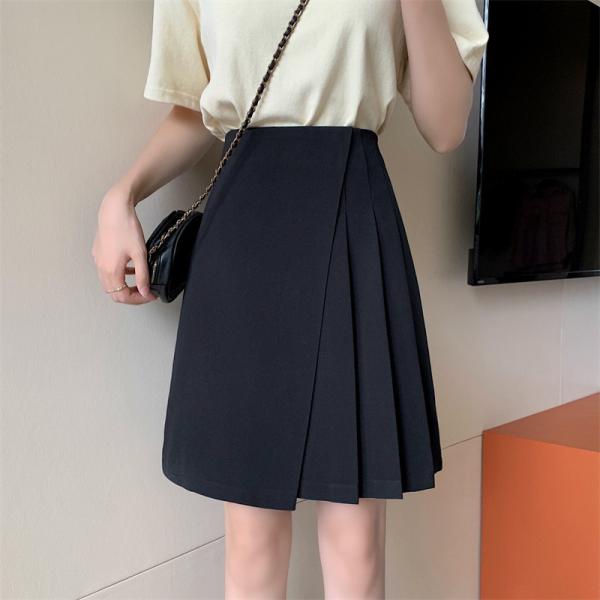 スカート レディース 夏 ひざ丈 フレアスカート aラインスカート ミディアム丈 ハイウエスト 黒ス...