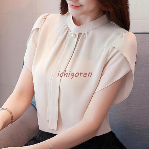 ブラウス レディース 40代 春夏新作 オシャレブラウス 白シフォンシャツ 半袖トップス フレア袖ブ...