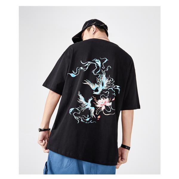 和柄刺繍 半袖Tシャツ メンズ 刺繍 虎頭 クルーネック 半袖 半そでTシャツ 刺繍ロゴ 白 Tシャ...