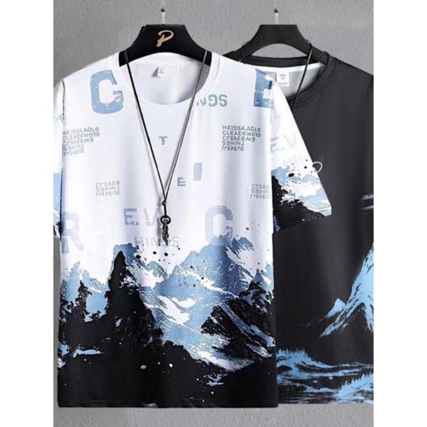 おしゃれ プリントTシャツ メンズ 夏物 半袖Tシャツ クルーネック カジュアルTシャツ 総柄 スト...