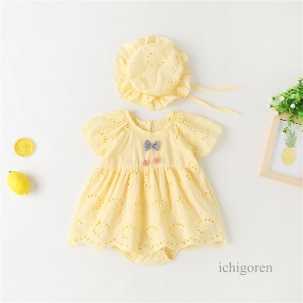 爆買ベビー ワンピース 女の子 セレモニードレス ベビー ロンパース 半袖 夏 帽子付き ベビー服 ...
