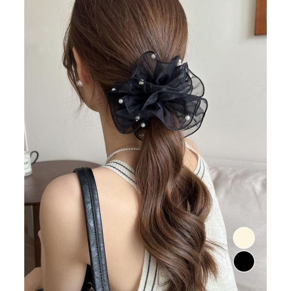 透け感シュシュ パール 韓国風 ヘアゴム