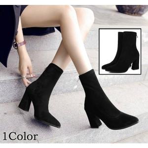 ブーツ ショートブーツ レディース ソックスブーツ 太ヒール