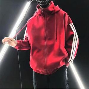 パーカー メンズ フード付き 前開き ジップアップ 無地 長袖 ライン入り ゆったり トレーナー ジャージ 運動着 スポーツ アウトドア