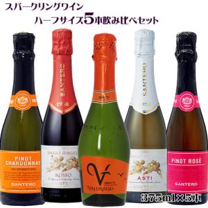 スパークリングワイン ハーフサイズ 5本飲み比べセット 375ml×5本 送料無料(一部地域を除く) 白 赤 ロゼ イタリア チリ　ギフト プレゼント｜ichiishop