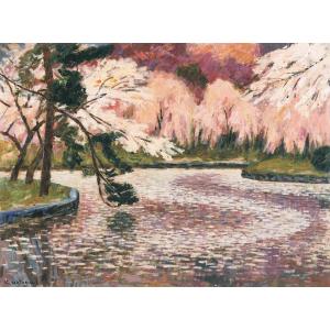 渡辺啓輔 「桜尽し」 油彩F60号 額付き