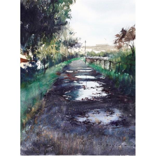 コヤマ大輔 「水たまり」 水彩６号大（38.6×29.0cm） 額付き