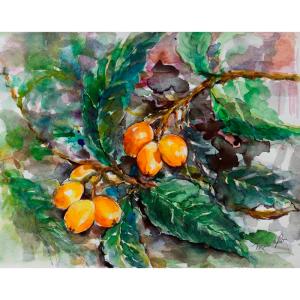 【鈴木 清 水彩画 風景画 】笛を吹く少女 鈴木 清 水彩画 風景画 】笛を吹く少女