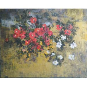 西房浩二 「上高地・新緑」 水彩8号大（35×50cm） 額付き : 一枚の繪