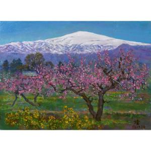 竹内敏彦 絵画 油絵 肉筆油絵 風景画 山麓の民家 F6 送料無料 : アート