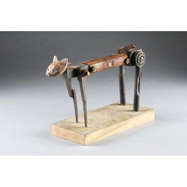 島田紘一呂 「鉄錆猫-V」 木彫（H27×W40×D15cm） 額付き