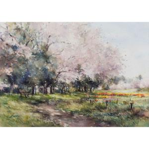 西房浩二、【雨上がり　Vetheuil】、希少な額装用画集画、新品高級額 額装付 西房浩二、【雨上がり Vetheuil】、希少な額装用画集画、新品