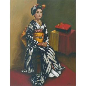 荒木 義太郎「舞妓（円窓）」、人気作品、希少画集・額装画、新品国産額にて額装付 Yahoo!オークション - 真作保証 荒木義太郎『正装の舞妓』8号