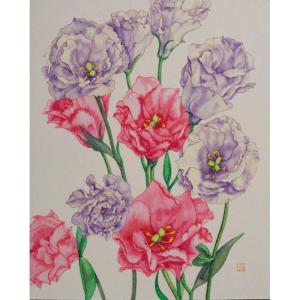 コヤマ大輔 「白い薔薇の花束」 水彩6号大（38.8×28.8cm）額付き : 一