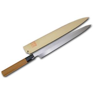 包丁 堺一文字光秀 V10本焼 鏡面仕上 ふぐ引き包丁300mm サヤ付き【名